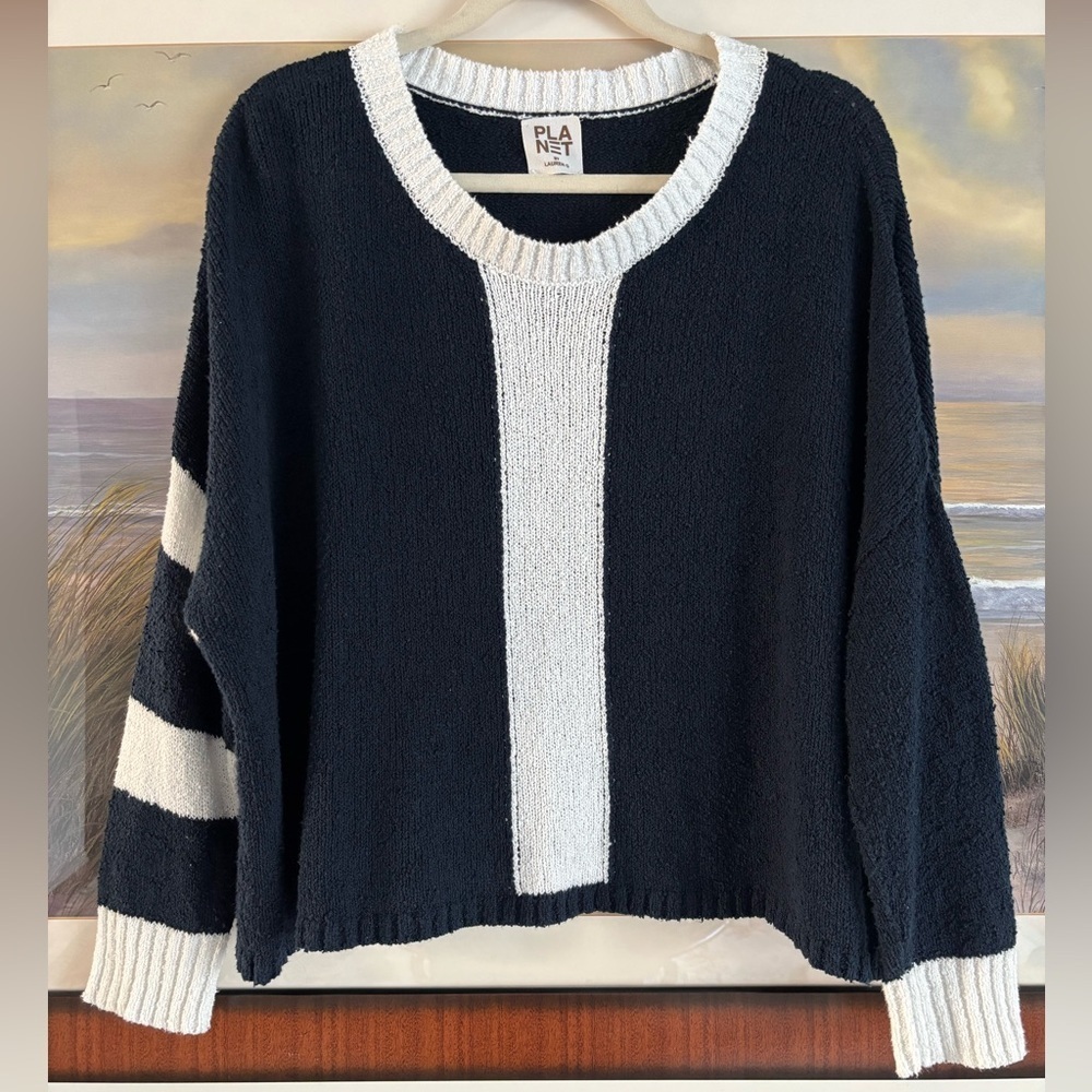 PLANET by Lauren G. Boxy Open Knit Crochet Pullover Sweater One Size Fits All